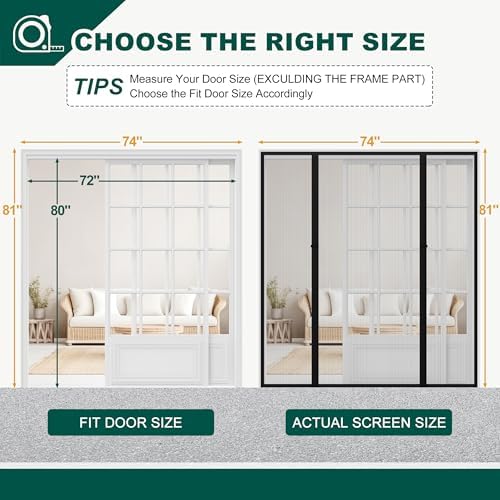 Magnetic Screen Door, Fits Door Size 72" X 80", Door Mesh with Magnetic Closure and Super Strong Magnets, Heavy Duty Double Opening for Sliding Patio and French Doors - Image 2