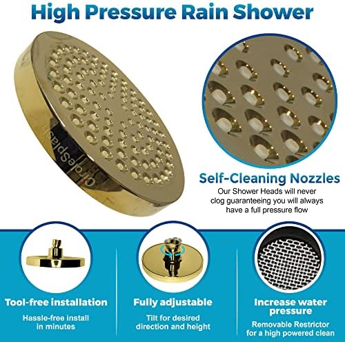 High Pressure Shower Head - Anti-Clogging Silicone Nozzles - 2.5 GPM Removable Restrictor - Easy to Clean Adjustable Replacement - easy to install with Plumbers Tape - 6 inch - Elegant Gold Finish - Image 2