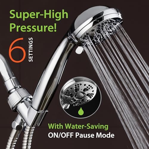 AquaDance For California High Pressure 6-Setting 3.5" Chrome Face Handheld Shower with Hose for Ultimate Shower Experience! Officially Tested to Meet Strict US Quality & Performance Standards! - Image 2