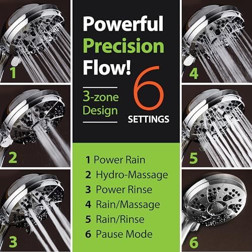 AquaDance For California High Pressure 6-Setting 3.5" Chrome Face Handheld Shower with Hose for Ultimate Shower Experience! Officially Tested to Meet Strict US Quality & Performance Standards! - Image 5
