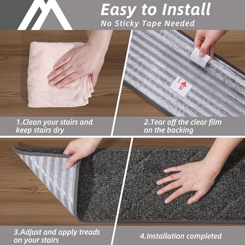 COSY HOMEER Edging Stair Treads Non-Slip Carpet Mat 28inX9in Indoor Stair Runners for Wooden Steps, Edging Stair Rugs for Kids and Dogs, 100% Polyester TPE Backing (15pc, Black) - Image 8