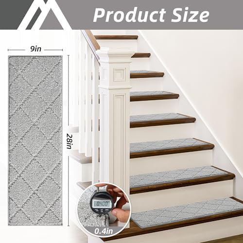 COSY HOMEER Edging Stair Treads Non-Slip Carpet Mat 28inX9in Indoor Stair Runners for Wooden Steps, Edging Stair Rugs for Kids and Dogs, 100% Polyester TPE Backing (10pc, Grey) - Image 7
