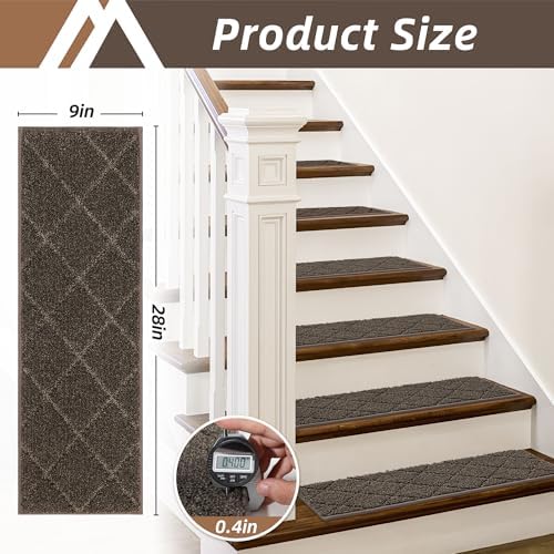 COSY HOMEER Edging Stair Treads Non-Slip Carpet Mat 28inX9in Indoor Stair Runners for Wooden Steps, Edging Stair Rugs for Kids and Dogs, 100% Polyester TPE Backing (7pc, Brown) - Image 7