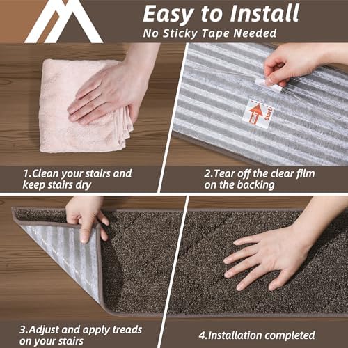 COSY HOMEER Edging Stair Treads Non-Slip Carpet Mat 28inX9in Indoor Stair Runners for Wooden Steps, Edging Stair Rugs for Kids and Dogs, 100% Polyester TPE Backing (7pc, Brown) - Image 8