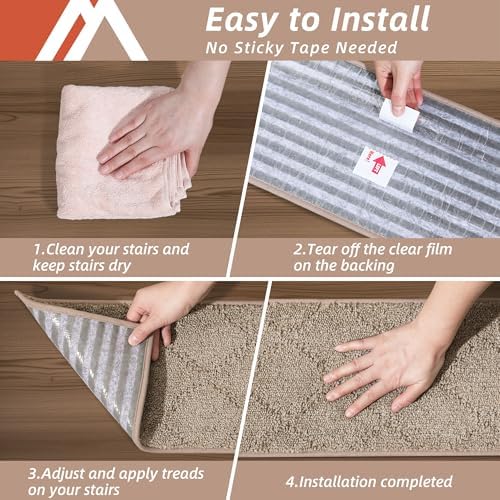 COSY HOMEER Edging Stair Treads Non-Slip Carpet Mat 28inX9in Indoor Stair Runners for Wooden Steps, Edging Stair Rugs for Kids and Dogs, 100% Polyester TPE Backing(4pc, Beige) - Image 8