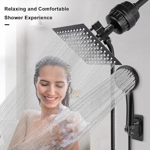 NearMoon Filtered Rain Shower Head, High Pressure 8″Square, and 5 settings Handheld Shower Filter Combo with Self-adhesive Holder/1.5M Hose -1 Replaceable Filter Cartridge (Matte Black) - Image 6