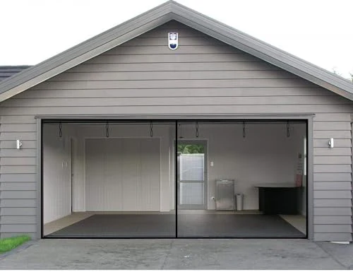 Garage Screen Doors for 2 Car Garage, 16x8 Ft Magnetic Closure Heavy Duty Weighted Bottom Screen Self Sealing Fiberglass Mesh Retractable Net - Easy Assembly & Pass-Through Black