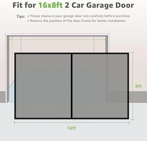 Garage Screen Doors for 2 Car Garage, 16x8 Ft Magnetic Closure Heavy Duty Weighted Bottom Screen Self Sealing Fiberglass Mesh Retractable Net - Easy Assembly & Pass-Through Black - Image 2