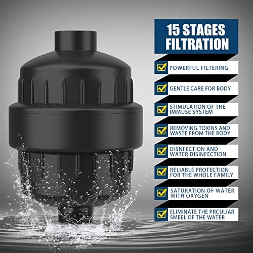 FEELSO Shower Head and 15 Stage Shower Filter Combo, High Pressure 5 Spray Settings Filtered Showerhead with Water Softener Filter Cartridge for Hard Water Remove Chlorine and Harmful Substances - Image 2