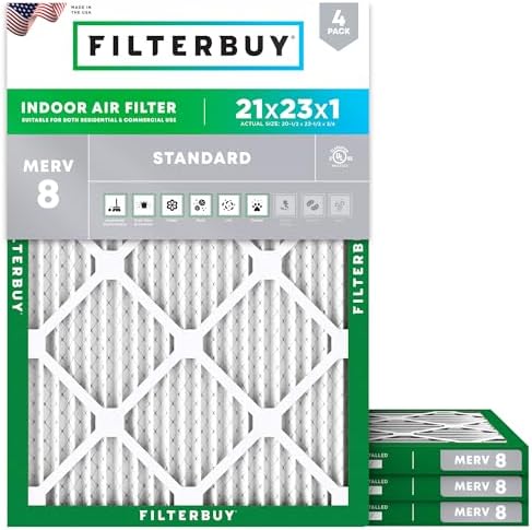 Filterbuy 21x23x1 Air Filter MERV 8 Dust Defense (4-Pack), Pleated HVAC AC Furnace Air Filters Replacement (Actual Size: 20.50 x 22.50 x 0.75 Inches)