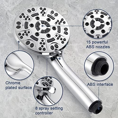 Cobbe High Pressure 8 Functions Shower Head with handheld - Powerful Detachable Shower Head Set for Low Water Pressure - Tool-less 1-Min Installation, Extra Long 60" Stainless Steel Hose (Chrome) - Image 5