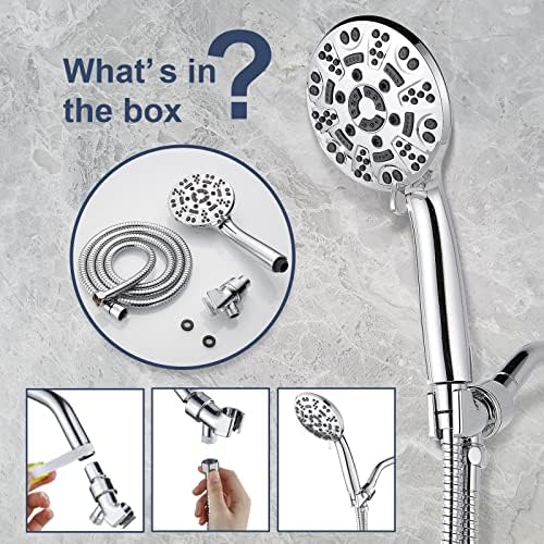 Cobbe High Pressure 8 Functions Shower Head with handheld - Powerful Detachable Shower Head Set for Low Water Pressure - Tool-less 1-Min Installation, Extra Long 60" Stainless Steel Hose (Chrome) - Image 7