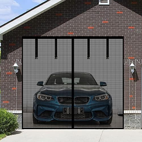 Magnetic Garage Screen Door for 1 Car Garage Doors 9x7FT- Reinforced Self Sealing Fiberglass Mesh Door with 4 Strapping Tapes, High Energy Magnets,Hands Free Door Screen with Closure Weighted Bottom
