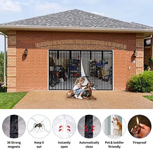 Magnetic Garage Screen Door for 1 Car Garage Doors 9x7FT- Reinforced Self Sealing Fiberglass Mesh Door with 4 Strapping Tapes, High Energy Magnets,Hands Free Door Screen with Closure Weighted Bottom - Image 4
