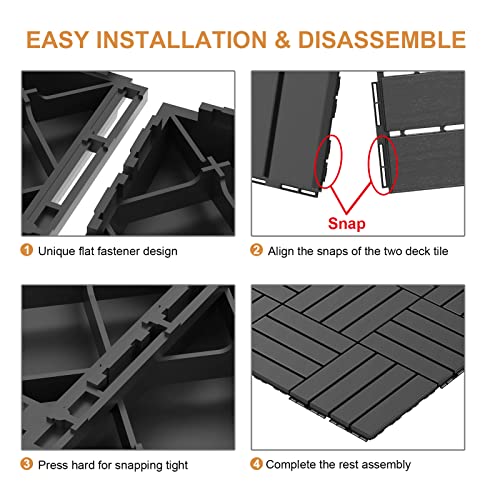 Goovilla Plastic Interlocking Deck Tiles, 9 Pack , 12"x12" Waterproof Outdoor Flooring All Weather Use, Patio Floor Decking Tiles for Porch Poolside Balcony Backyard, Dark Grey - Image 7