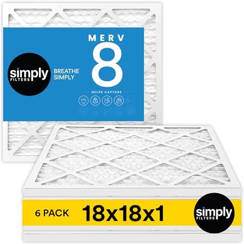 Simply 18x18x1 Air Filter, Merv 8, MPR 600, 6 Pack, For Home AC Furnace & HVAC (Actual Size: 17.75"x17.75"x0.75") DUST, Pet, & Allergy Control