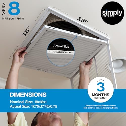 Simply 18x18x1 Air Filter, Merv 8, MPR 600, 6 Pack, For Home AC Furnace & HVAC (Actual Size: 17.75"x17.75"x0.75") DUST, Pet, & Allergy Control - Image 3