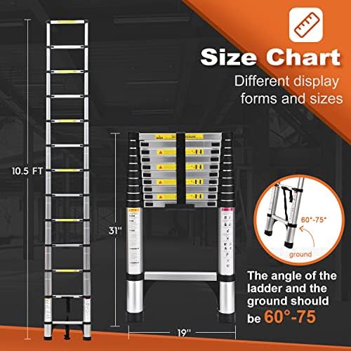 Telescoping Ladder, SocTone 10.5 FT Aluminum Lightweight Extension Ladder with 2 Triangle Stabilizers, Heavy Duty 330lbs Max Capacity, Multi-Purpose Collapsible Ladder for Household or Outdoor Work - Image 6