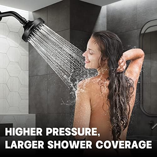 HOPOPRO 5-Mode High Pressure Shower Head - The Washington Post, NBC News, Today TV Show Recommended - High Flow Fixed Showerheads (4 Inch Matte Black) - Image 5