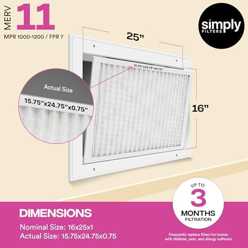Simply 16x25x1 Air Filter, Merv 11, MPR 1000, 6 Pack, Furnace Air Filter for HVAC (Actual Size: 15.75"x24.75"x0.75") DUST, Pet, & Allergy Control - Image 3