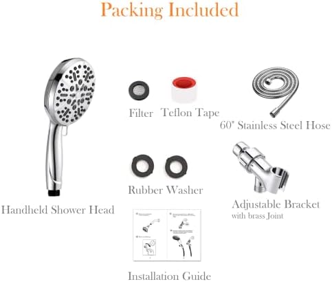 Shower Head with Handheld High Pressure-Full Body Coverage Powerful Rain Showerhead Extra 60" Long Hose and Adjustable Brass Joint Holder- The Perfect Detachable Heads for Bathroom Upgrade - Image 8