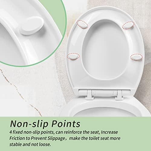 Toilet seat Round with Slow Close Hinges, Four Bumpers, Two Sets of Parts, White Toilet seat Round, Slow Close, Never Loosen and Easily Remove, Plastic, White - Image 6