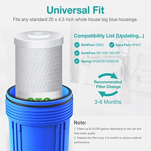 SimPure 20 x 4.5 inch 5 Micron Big Whole House Water Filter | CTO Activated Carbon Filter Replacement Cartridge Coconut shell Charcoal Filter | Matches DB20P, FC25B, CTO20BB (2 Pack) - Image 5