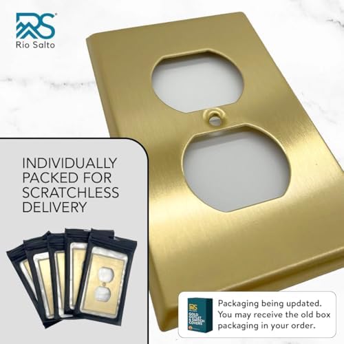 Rio Salto BRASS Metal Gold Outlet Cover or Light Switch Cover Wall Plate Corrosion Resistant Single Duplex Receptacle Wallplate Covers 1 Gang Brushed Brass 4.50" x 2.76" 5-Pack Standard Size - Image 2