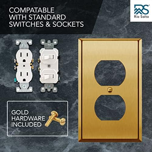 Rio Salto BRASS Metal Gold Outlet Cover or Light Switch Cover Wall Plate Corrosion Resistant Single Duplex Receptacle Wallplate Covers 1 Gang Brushed Brass 4.50" x 2.76" 5-Pack Standard Size - Image 7