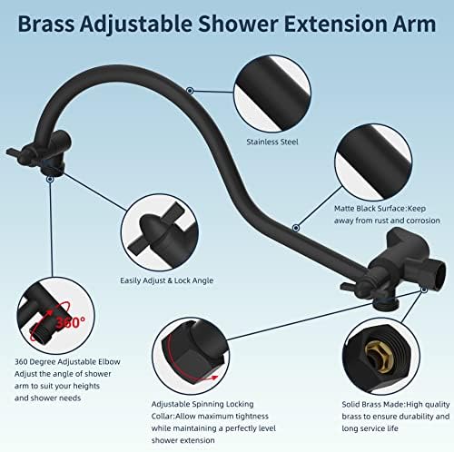 Hibbent All Metal High Pressure Rainfall 10 Inch Shower Head/Handheld Showerhead Combo/ 12 Inch Adjustable Curved Shower Extension Arm, 7-Spray, 71-inch Hose, Adhesive Showerhead Holder, Matte Black - Image 9
