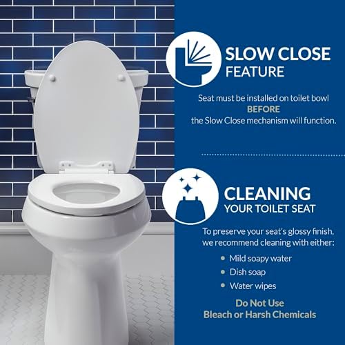 Mayfair Bennett Toilet Seat with Brushed Gold Hinges, Slow Close Wood Seat, Secure Metal Hinges, Easy Install, Made in USA, Elongated, White - Image 6