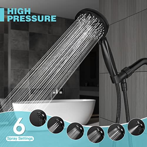 JDO Shower Head with Handheld, High Pressure Handheld 6 Settings, Detachable Shower Head Set with Stainless Steel Hose and Shower Bracket (Matte Black) - Image 2