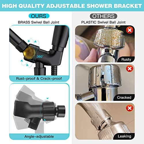 JDO Shower Head with Handheld, High Pressure Handheld 6 Settings, Detachable Shower Head Set with Stainless Steel Hose and Shower Bracket (Matte Black) - Image 4