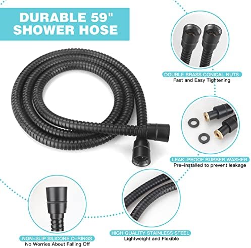 JDO Shower Head with Handheld, High Pressure Handheld 6 Settings, Detachable Shower Head Set with Stainless Steel Hose and Shower Bracket (Matte Black) - Image 5