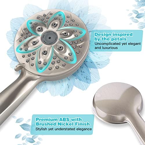 JDO Shower Head with Handheld, High Pressure Handheld Shower Head 6 Settings, Detachable Set with Stainless Steel Hose and Shower Bracket (Brushed Nickel) - Image 3