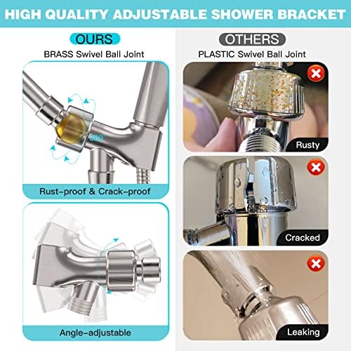 JDO Shower Head with Handheld, High Pressure Handheld Shower Head 6 Settings, Detachable Set with Stainless Steel Hose and Shower Bracket (Brushed Nickel) - Image 4