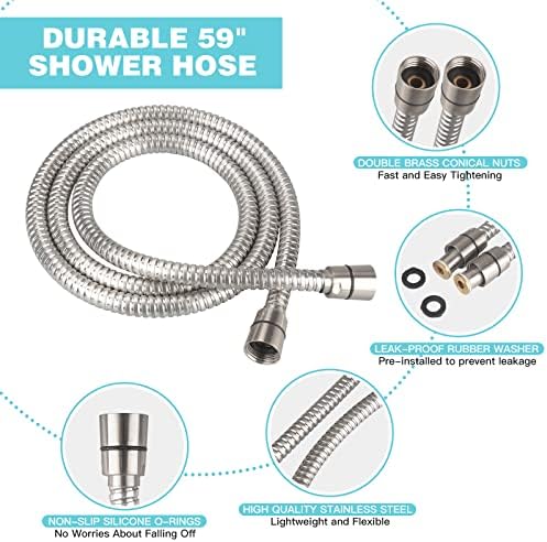 JDO Shower Head with Handheld, High Pressure Handheld Shower Head 6 Settings, Detachable Set with Stainless Steel Hose and Shower Bracket (Brushed Nickel) - Image 5