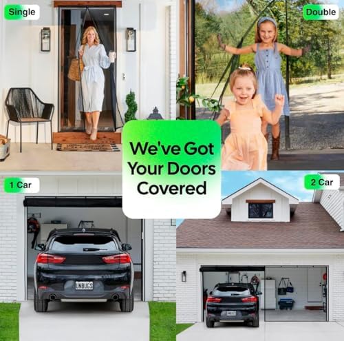 UnBugs Garage Screen Doors for 2 Car Garage - Fits Double Garage Doors up to 16 Feet Wide x 8 Feet Tall MAX- Pet & Kid Friendly, Self-Closing - Hands Free Magnet Closure Keeps Bugs Out & Breeze in - Image 4