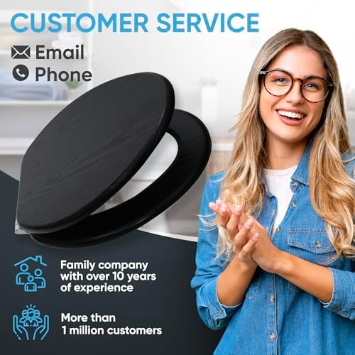 Sanilo Soft Close Toilet Seat ELONGATED, Quiet and Slow Close Lid and Seat, Strong Bumpers and Hinges, Black Wood - Image 6