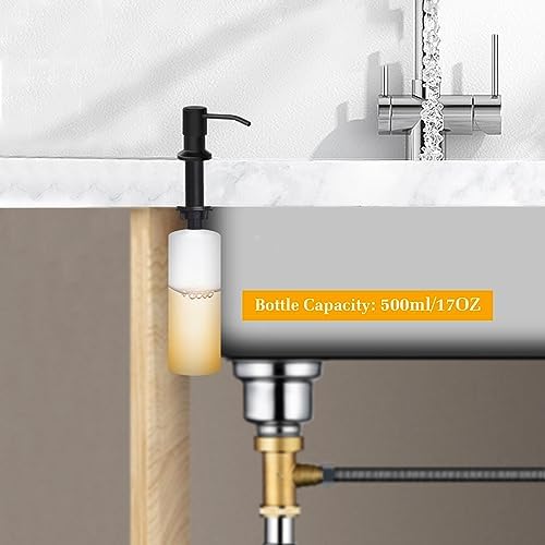 Soap Dispenser for Kitchen Sink, Built in Sink Soap Dispenser Lotion Dispenser with 17 OZ Bottle, Refill from The Top Bar Sink Soap Dispenser, Black (1 Pack) - Image 2
