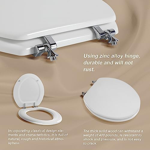 White Round Toilet Seat Natural Wood Toilet Seat with Zinc Alloy Hinges, Easy to Install also Easy to Clean, Scratch Resistant Toilet Seat by Angol Shiold (Round, White) - Image 3