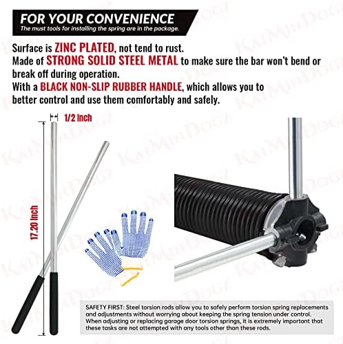 Pair of 2" Garage Door Torsion Springs Set with Non-Slip Winding Bar & Gloves,High Precision Electrophoresis Black Coated, for Replacement & Installation, MIN 16,000 Cycles (0.207x2''x22'') - Image 5