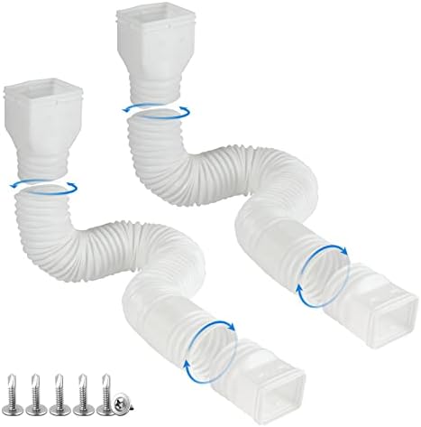 White-2pack Rain Gutter Downspout Extensions Flexible, Drain Downspout Extender,Down Spout Drain Extender, Gutter Connector Rainwater Drainage,Extendable from 21 to 68 Inches
