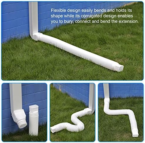 White-2pack Rain Gutter Downspout Extensions Flexible, Drain Downspout Extender,Down Spout Drain Extender, Gutter Connector Rainwater Drainage,Extendable from 21 to 68 Inches - Image 4