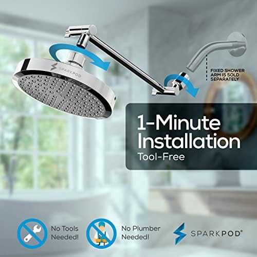 SparkPod Round Rain Shower Head with Extension Arm - Height Adjustable Shower Head with High Pressure Performance - Easy 1-Minute Installation (11" Arm Extension, Luxury Polished Chrome) - Image 6