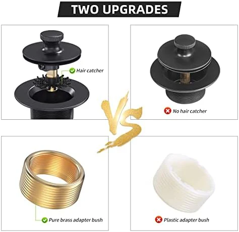 Matte Black Tub Drain and Overflow Kit, Replacement Bath Tub Drain Trim Set,Lift & Turn Bathtub Drain Kit with 2-Hole Overflow Faceplate Conversion Kit Assembly Fine/Coarse Thread - Image 4