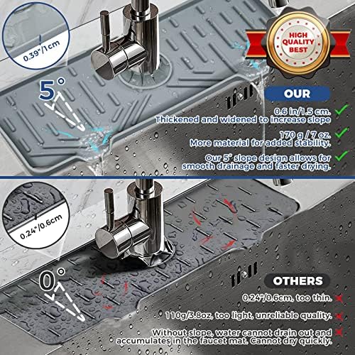 2 Pcs Silicone Faucet Handle Drip Catcher Tray, 2 in 1 Dish Soap Sponge Holder for Kitchen Sink & Splash Guard, Drying Mat for Sink Accessories, Counter, Bathroom - Image 4