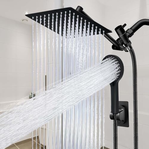 Shower Head,8”Rain Shower Head with Handheld Spray Combo and Adjustable Extension Arm/3-Way Flow Regulator/Shower System,High Pressure Rain Fall Hose,Matt Black - Image 9