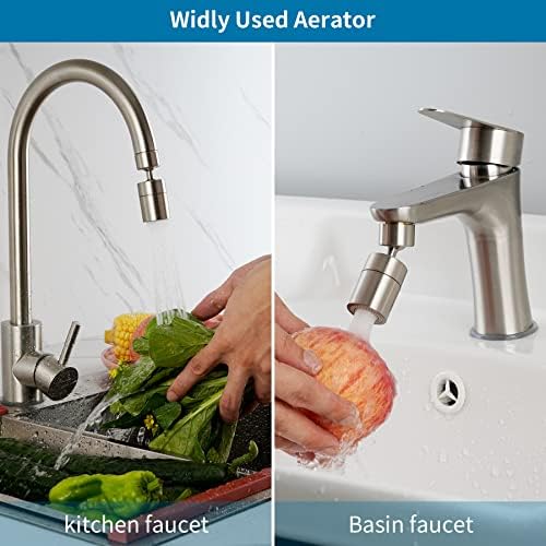 Hibbent NSF/ANSI/CAN 61 Certified Faucet Aerator, Kitchen Sink Faucet Aerator, 2 Water Flow CUPC Certification 360-degree Swivel Faucet Extender, 55/64 Inch Female Thread, Water Saving-Brushed Nickel - Image 2