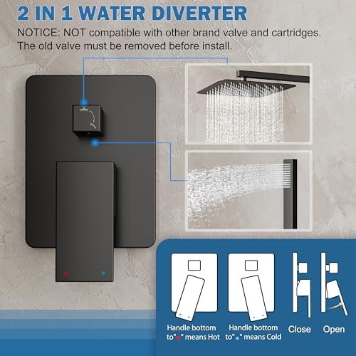 Black Shower System, Shower Faucet Set with 10-Inch Rain Showerhead and Handheld Spray, Wall Mounted High-Pressure Showerhead Combo Set Included Valve and Trim, Matte Black - Image 5